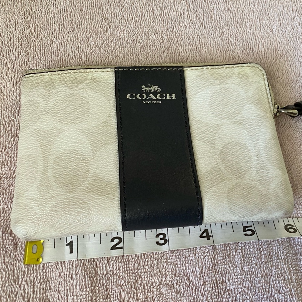 Coach Cream and Blue wristlet